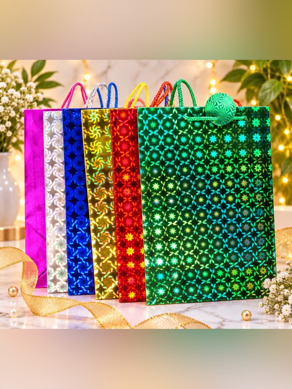 Medium Holographic Gift Bags -  set of 12 10.5 x 13.5